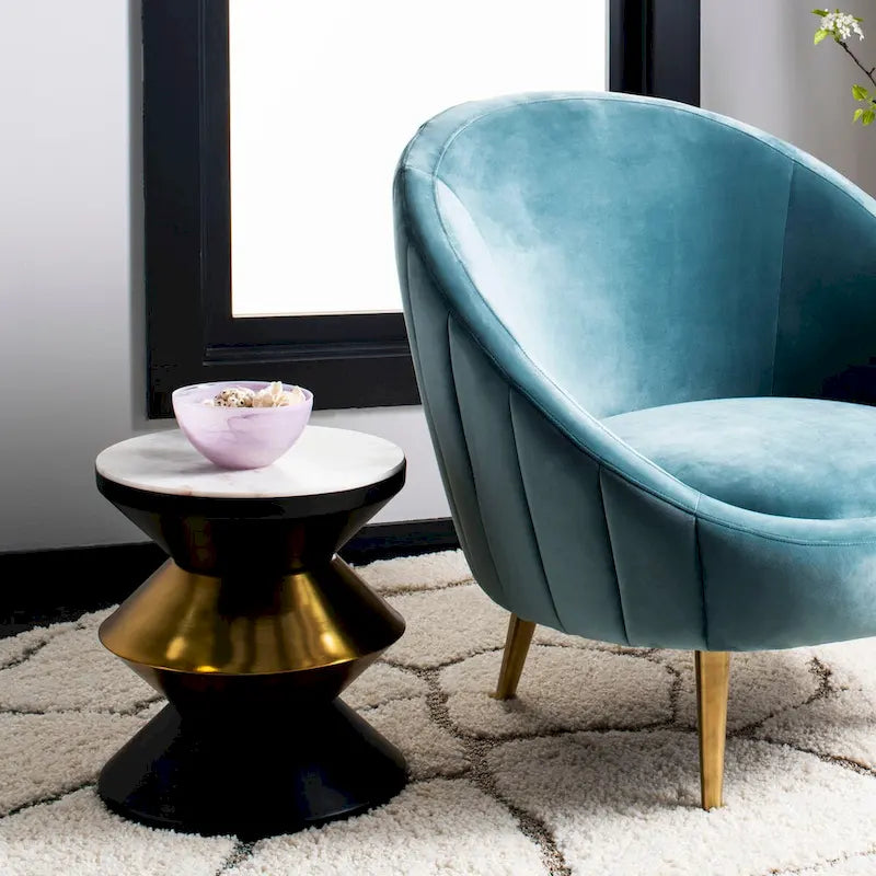 Table d’appoint avec plateau en pierre noire et dorée - 14.3 x 14.3 x 16