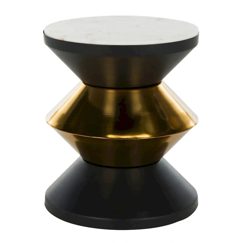 Table d’appoint avec plateau en pierre noire et dorée - 14.3 x 14.3 x 16