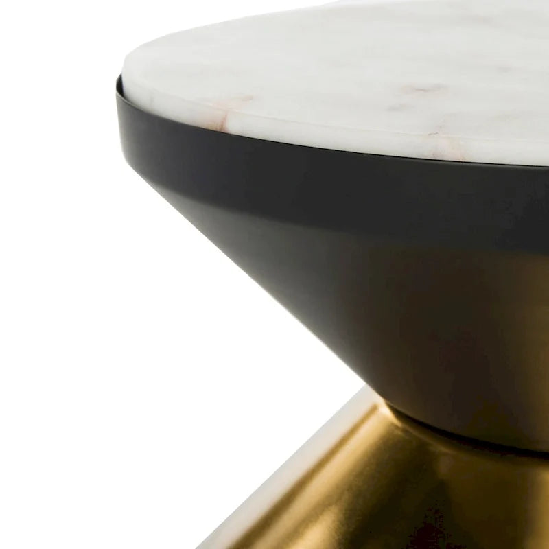 Table d’appoint avec plateau en pierre noire et dorée - 14.3 x 14.3 x 16