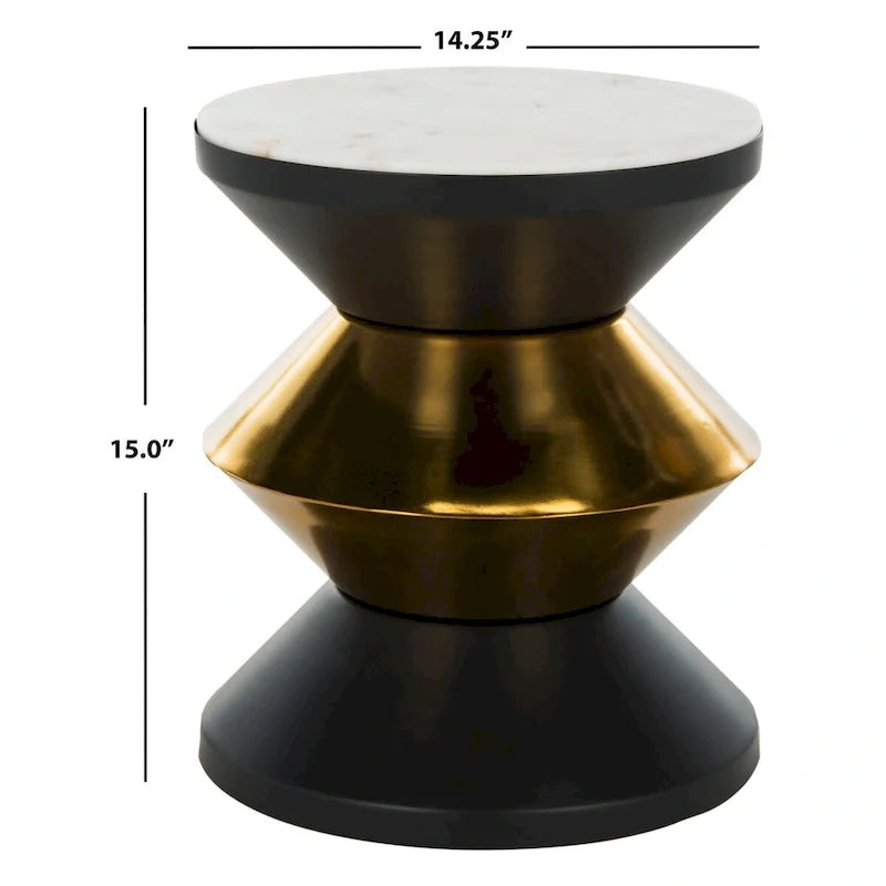 Table d’appoint avec plateau en pierre noire et dorée - 14.3 x 14.3 x 16