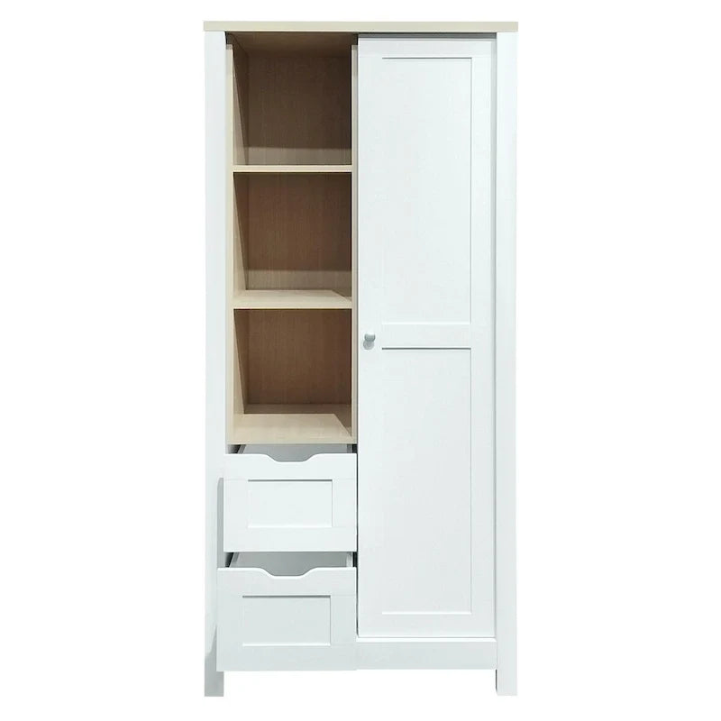 Bedroom Storage Wardrobe with Hanging Rods and 2 Drawers and Open Shelves