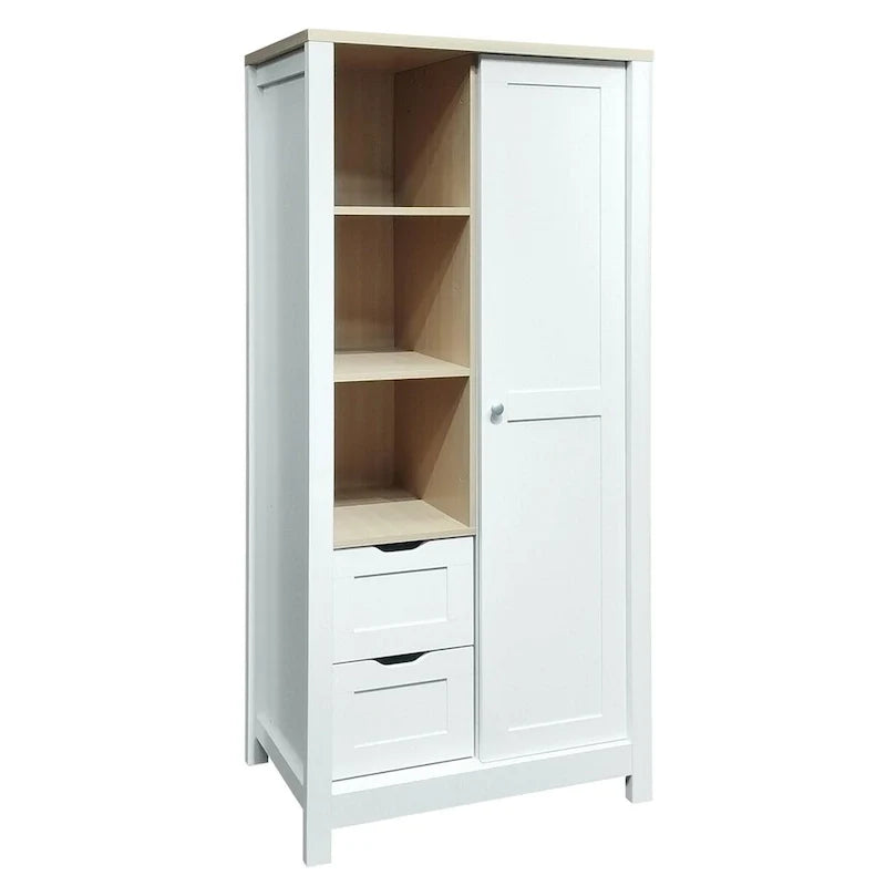 Bedroom Storage Wardrobe with Hanging Rods and 2 Drawers and Open Shelves