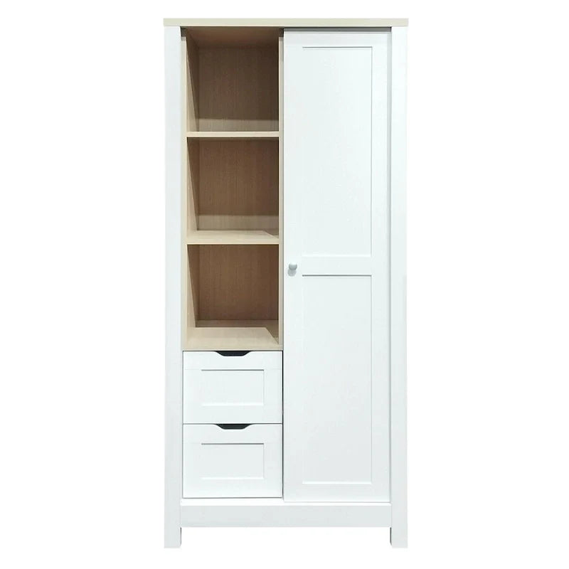Bedroom Storage Wardrobe with Hanging Rods and 2 Drawers and Open Shelves