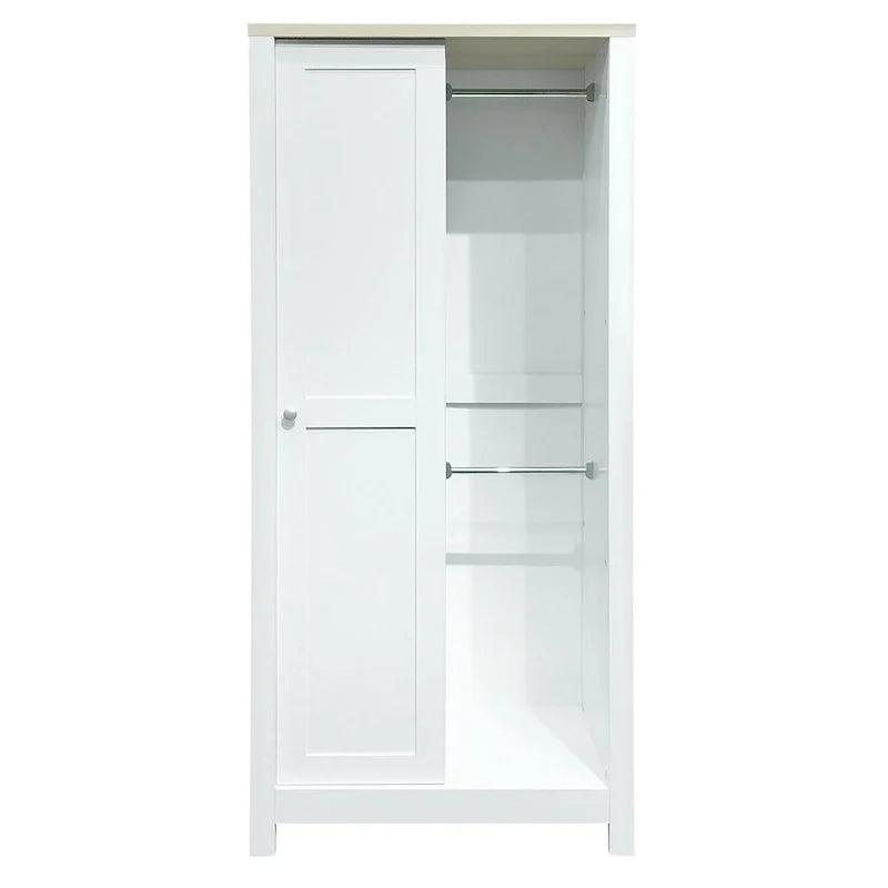 Bedroom Storage Wardrobe with Hanging Rods and 2 Drawers and Open Shelves