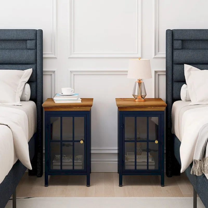 Table de chevet moderne avec armoire de rangement et plateau en bois massif