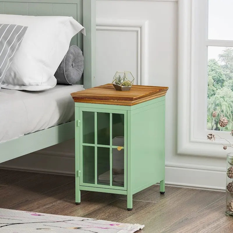 Table de chevet moderne avec armoire de rangement et plateau en bois massif