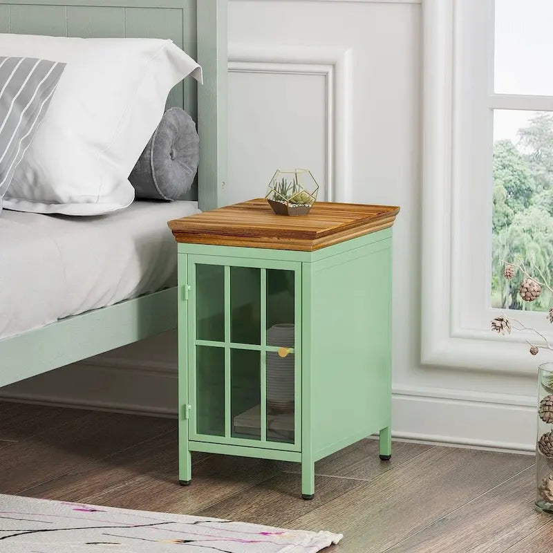 Set of 2 Modern Nightstand with Storage Cabinet & Solid Wood Tabletop
