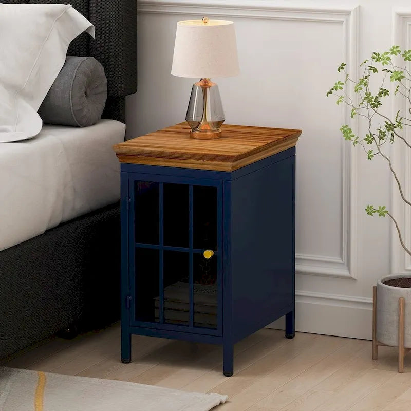 Modern Nightstand with Storage Cabinet & Solid Wood Tabletop