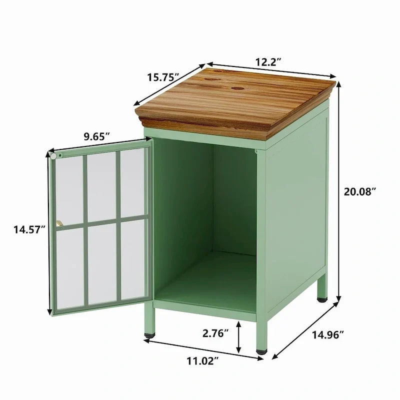 Modern Nightstand with Storage Cabinet & Solid Wood Tabletop