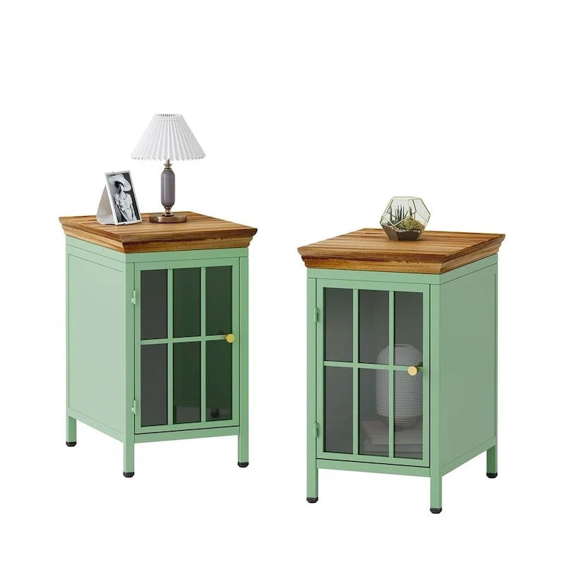 Modern Nightstand with Storage Cabinet & Solid Wood Tabletop