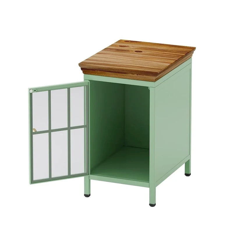 Modern Nightstand with Storage Cabinet & Solid Wood Tabletop