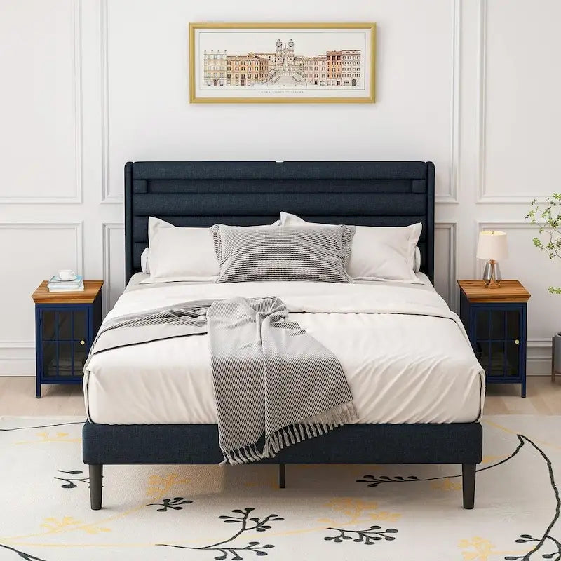 Modern Nightstand with Storage Cabinet & Solid Wood Tabletop