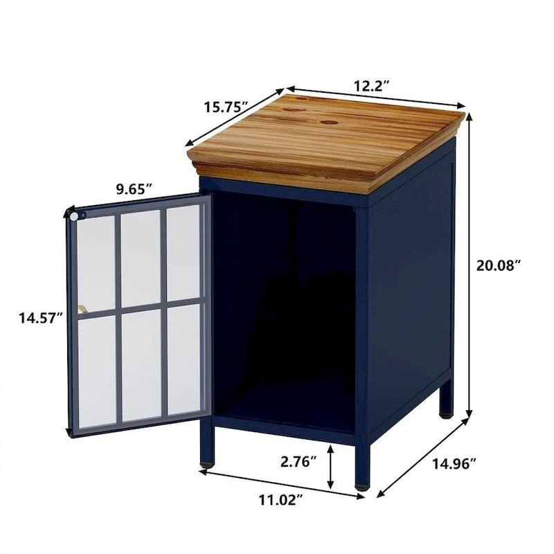 Modern Nightstand with Storage Cabinet & Solid Wood Tabletop