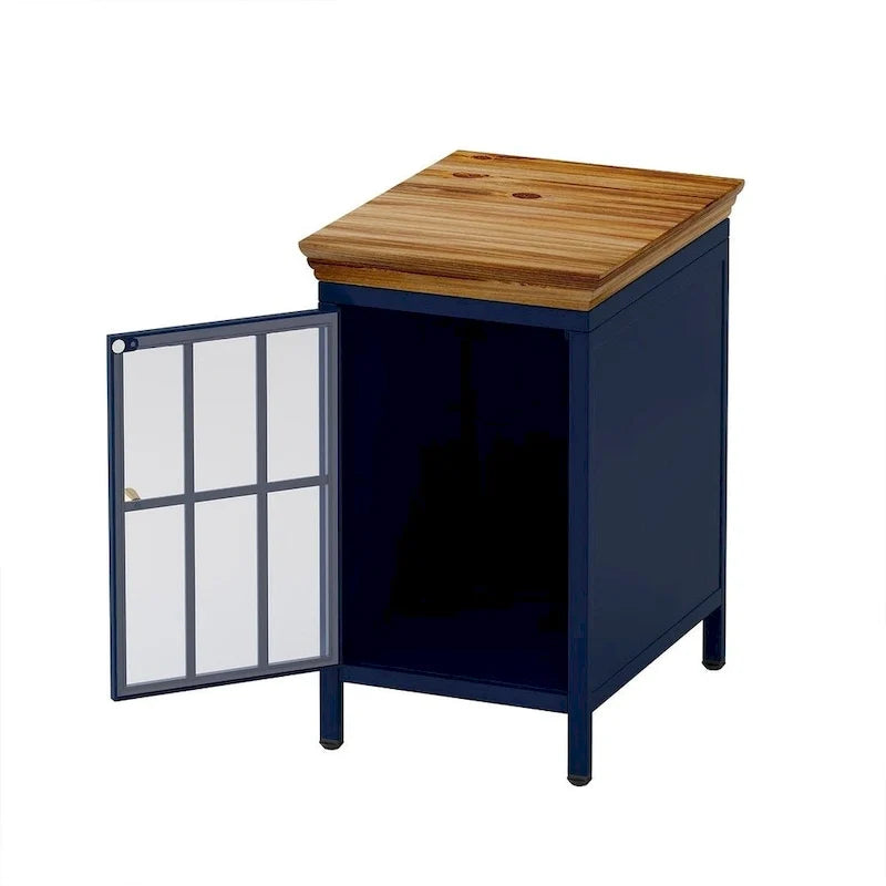 Modern Nightstand with Storage Cabinet & Solid Wood Tabletop