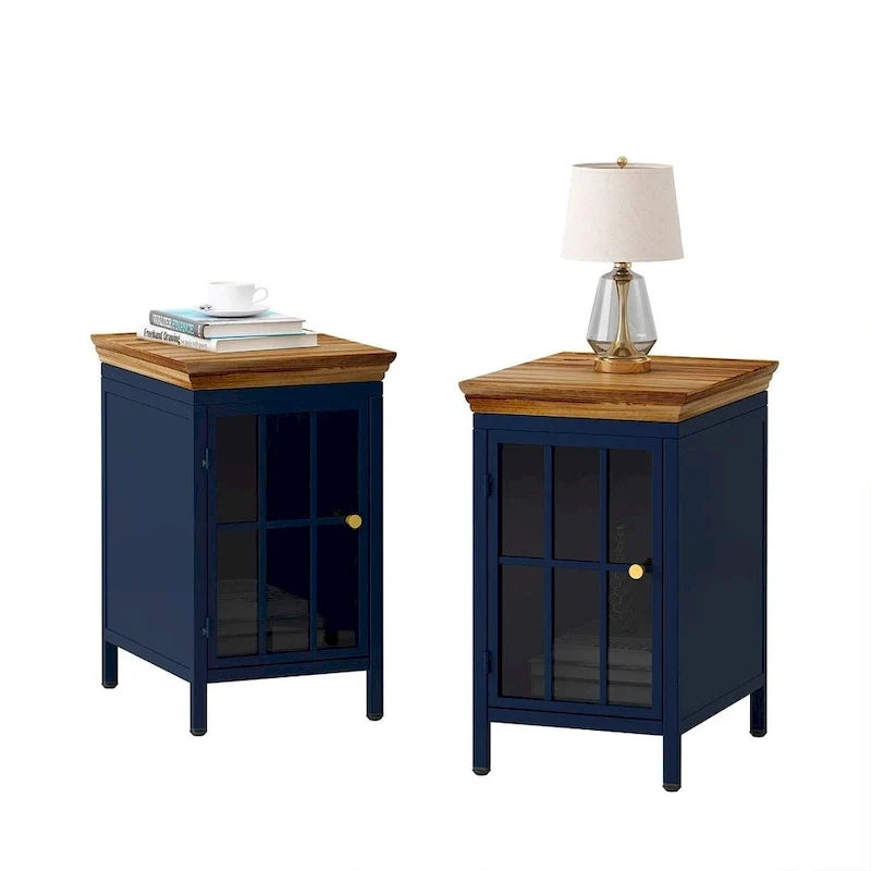 Modern Nightstand with Storage Cabinet & Solid Wood Tabletop