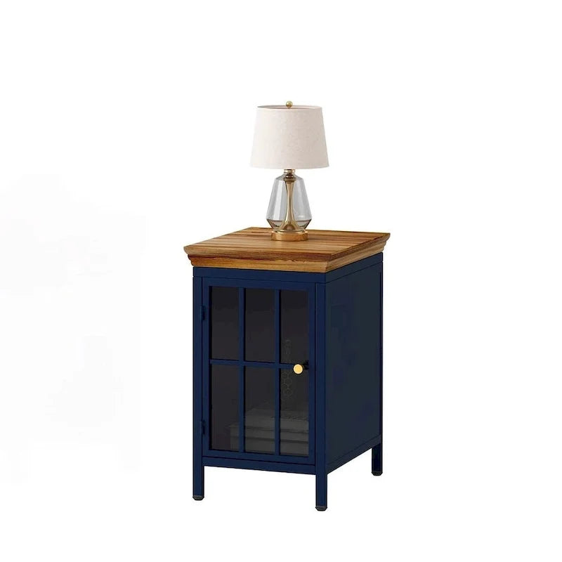 Modern Nightstand with Storage Cabinet & Solid Wood Tabletop