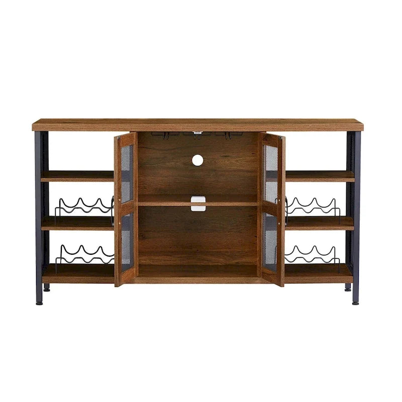 Industrial Wine Bar Cabinet, Liquor Storage Credenza, Sideboard with Wine Racks & Stemware Holder 55.12'w x 13.78'd x 30.31' h