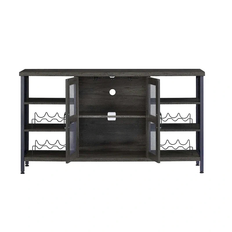 Industrial Wine Bar Cabinet, Liquor Storage Credenza, Sideboard with Wine Racks & Stemware Holder 55.12'w x 13.78'd x 30.31' h