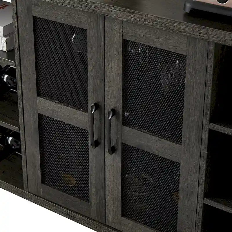 Industrial Wine Bar Cabinet, Liquor Storage Credenza, Sideboard with Wine Racks & Stemware Holder 55.12'w x 13.78'd x 30.31' h