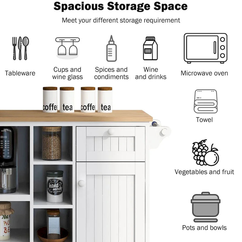 Armoires de rangement de cuisine avec armoires latérales en bois massif, meuble pour micro-ondes et buffet
