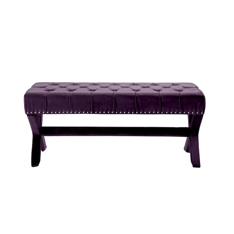 Banc rembourré en velours prune - 45.27L x 19.68W x 19.29H