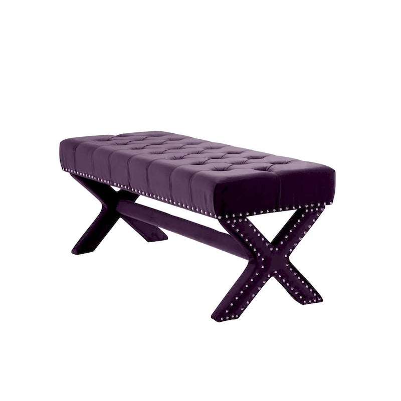 Plum Velvet Upholstered Bench - 45.27L x 19.68W x 19.29H