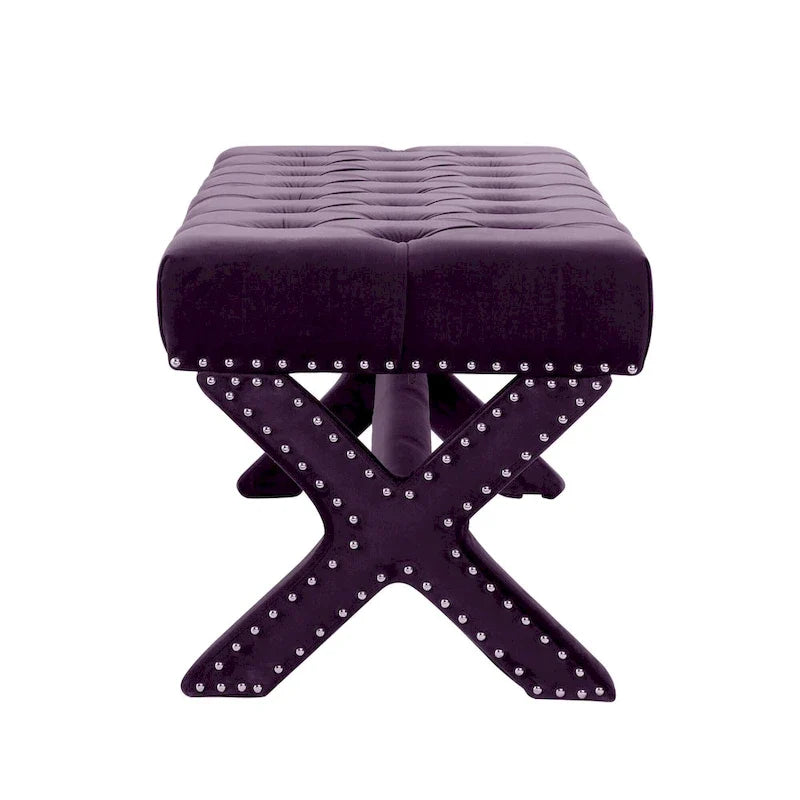 Banc rembourré en velours prune - 45.27L x 19.68W x 19.29H