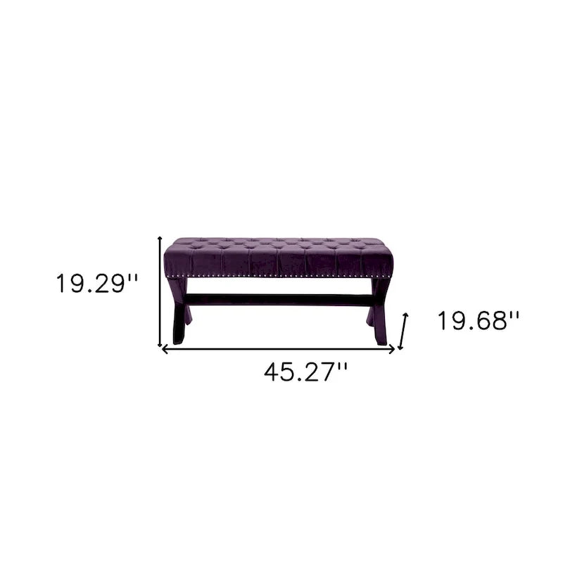 Banc rembourré en velours prune - 45.27L x 19.68W x 19.29H