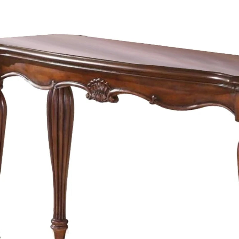 Table de canapé en bois avec détails sculptés, brun cerise