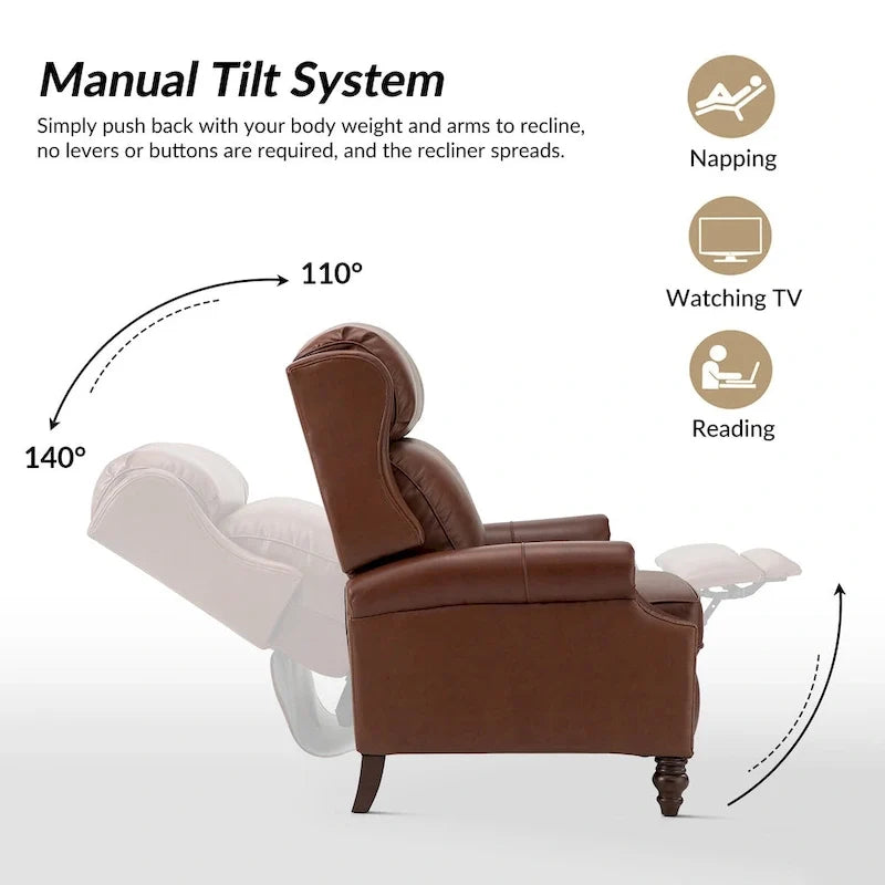 Fauteuil inclinable moderne en cuir véritable avec garnitures à clous