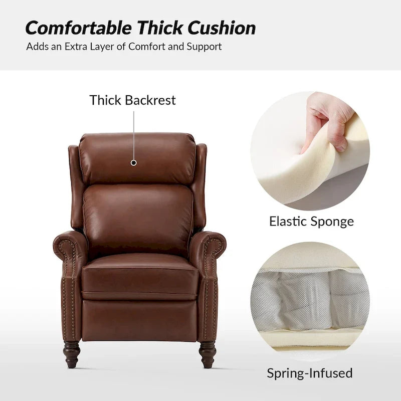 Fauteuil inclinable moderne en cuir véritable avec garnitures à clous