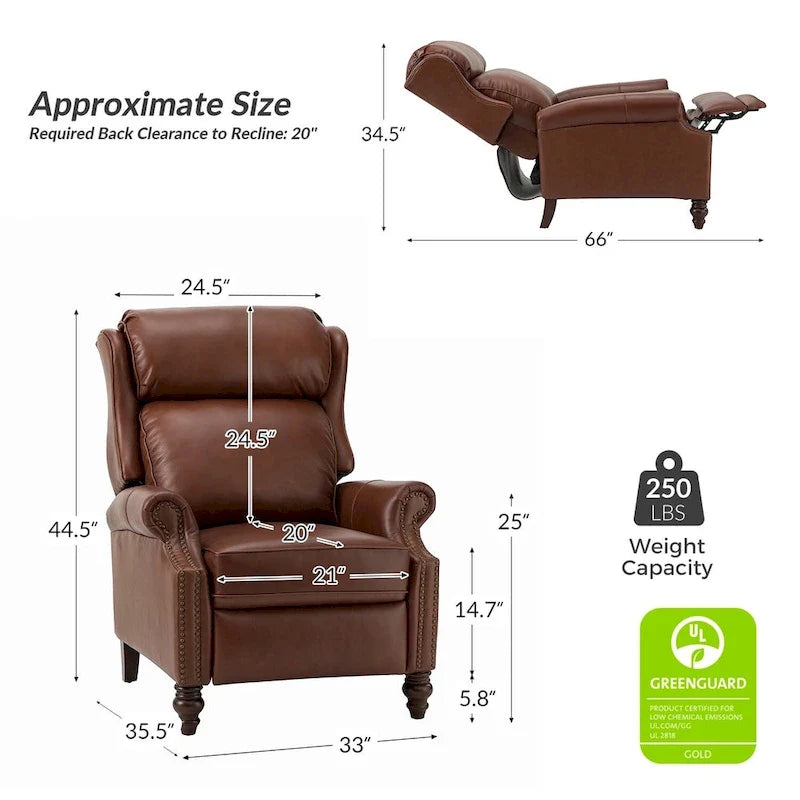 Fauteuil inclinable moderne en cuir véritable avec garnitures à clous