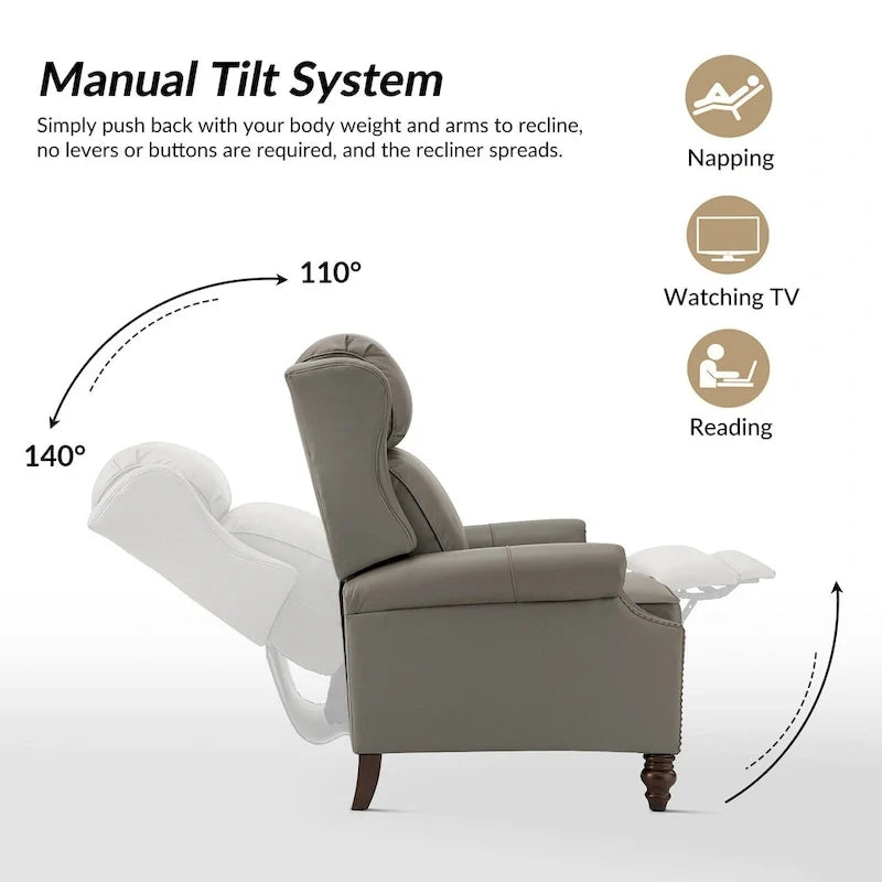 Fauteuil inclinable moderne en cuir véritable avec garnitures à clous