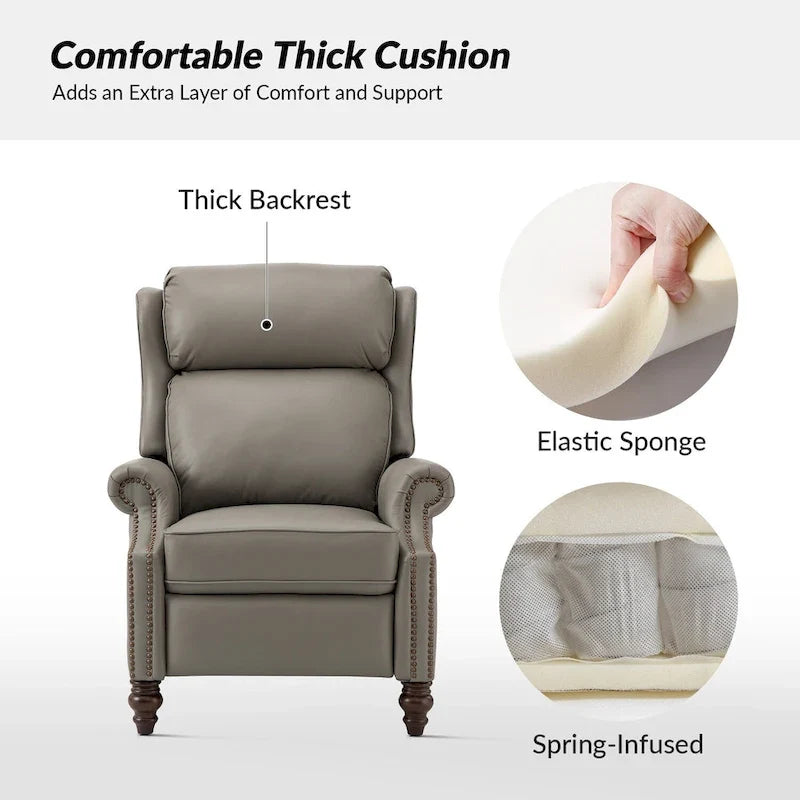 Fauteuil inclinable moderne en cuir véritable avec garnitures à clous