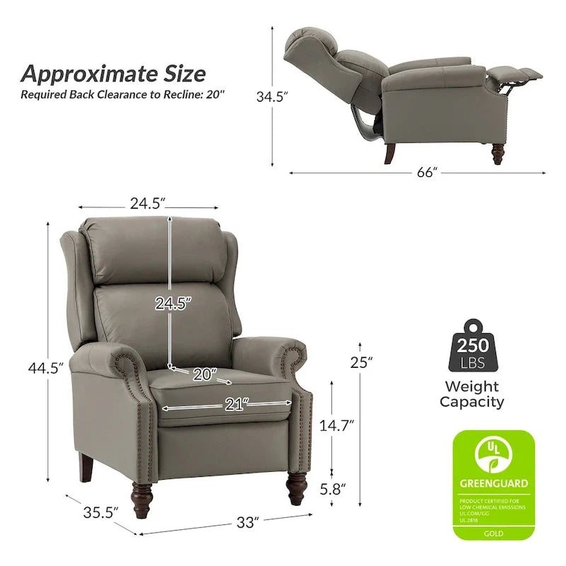 Fauteuil inclinable moderne en cuir véritable avec garnitures à clous