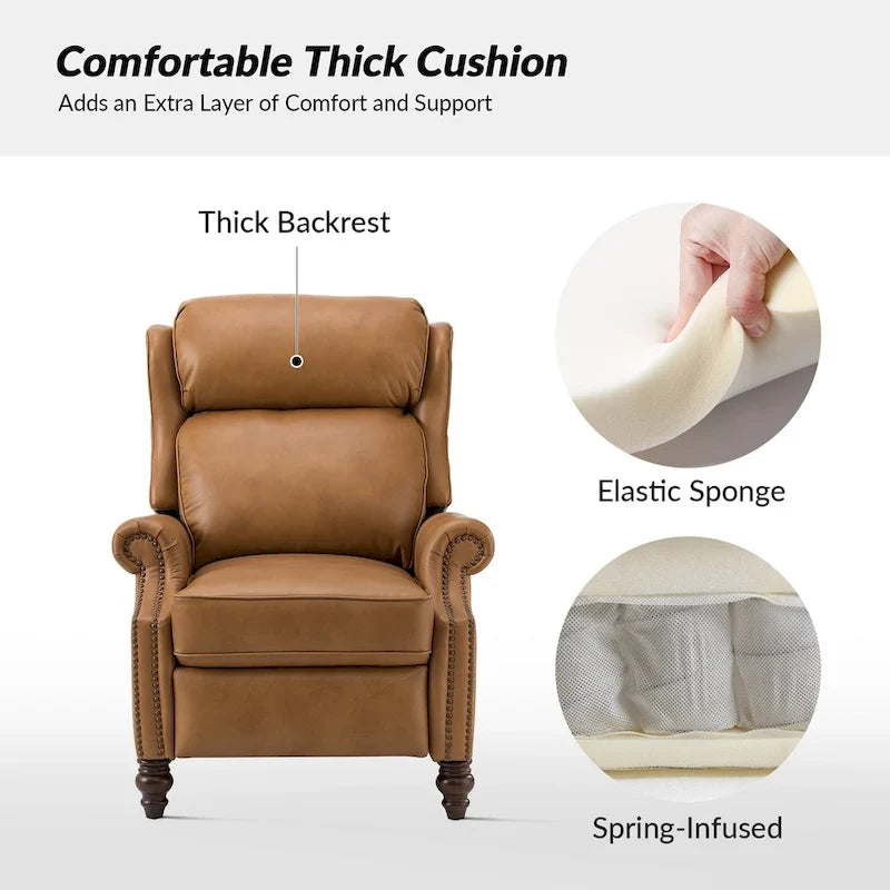 Fauteuil inclinable moderne en cuir véritable avec garnitures à clous
