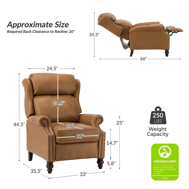 Fauteuil inclinable moderne en cuir véritable avec garnitures à clous