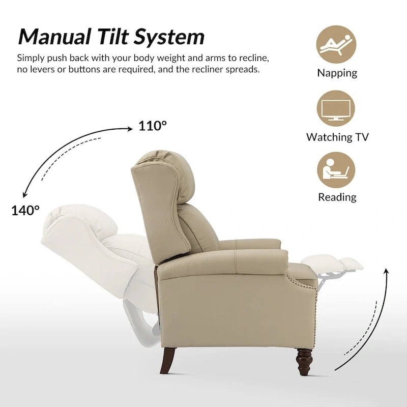 Fauteuil inclinable moderne en cuir véritable avec garnitures à clous