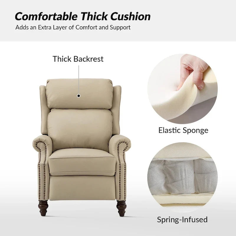 Fauteuil inclinable moderne en cuir véritable avec garnitures à clous