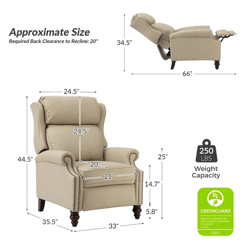 Fauteuil inclinable moderne en cuir véritable avec garnitures à clous