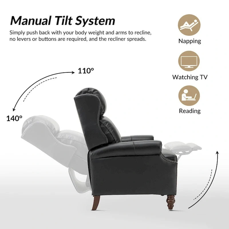 Fauteuil inclinable moderne en cuir véritable avec garnitures à clous