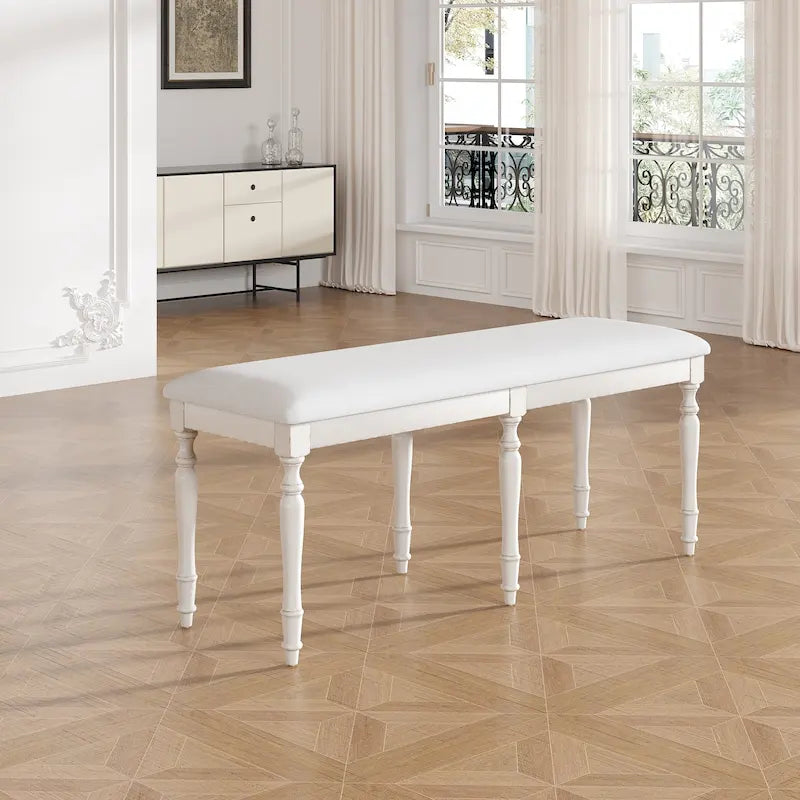 Banc de salle à manger rembourré vintage traditionnel de 50.4inch avec 6 pieds en bois massif