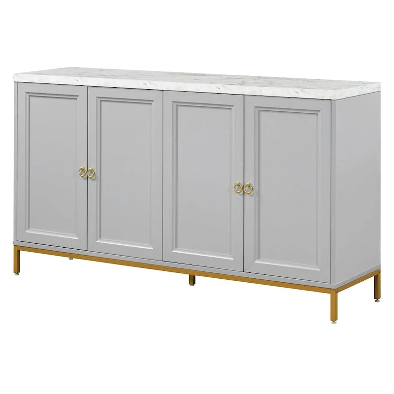 Buffet moderne avec très grand espace de rangement, poignées et pieds de support en métal, pour le salon et la salle à manger