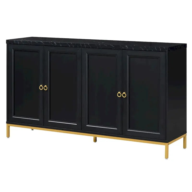 Buffet moderne avec très grand espace de rangement, poignées et pieds de support en métal, pour le salon et la salle à manger