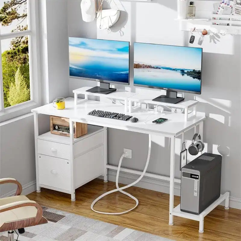 Bureau d'ordinateur blanc avec tiroir