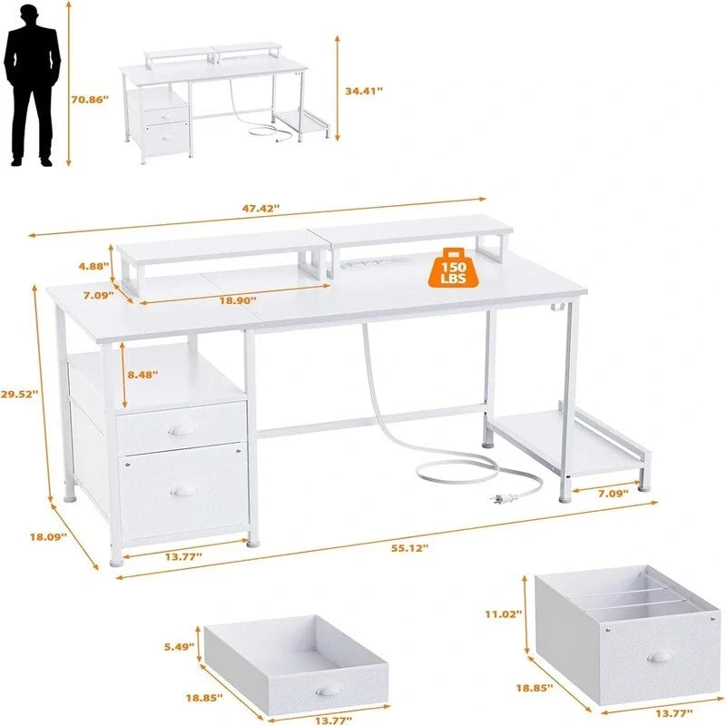 White Computer Desk with Drawer