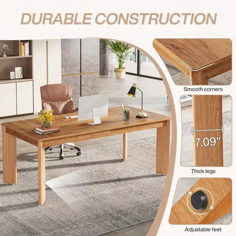 Bureau d'ordinateur de 62 pouces, bureau de direction en bois pour bureau à domicile