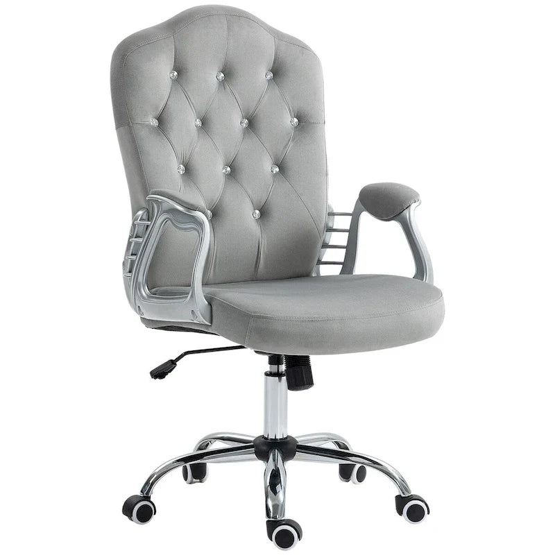 Chaise de bureau à domicile en velours, chaise d'ordinateur capitonnée à boutons avec roulettes pivotantes, hauteur réglable et fonction d'inclinaison