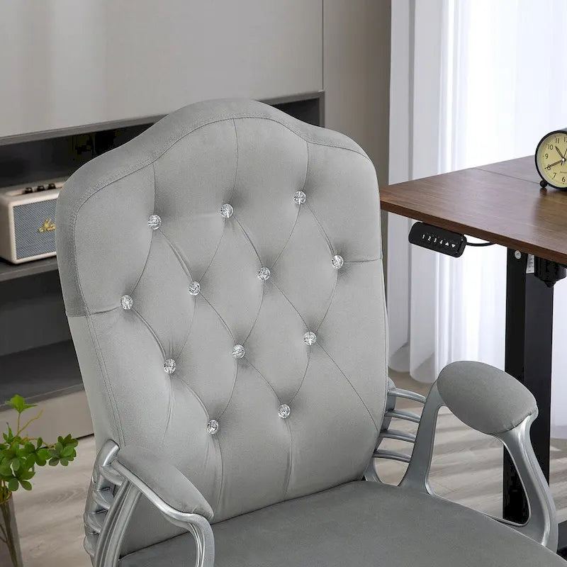 Chaise de bureau à domicile en velours, chaise d'ordinateur capitonnée à boutons avec roulettes pivotantes, hauteur réglable et fonction d'inclinaison