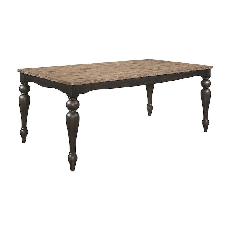 Table de salle à manger marron brossé avec pieds tournés